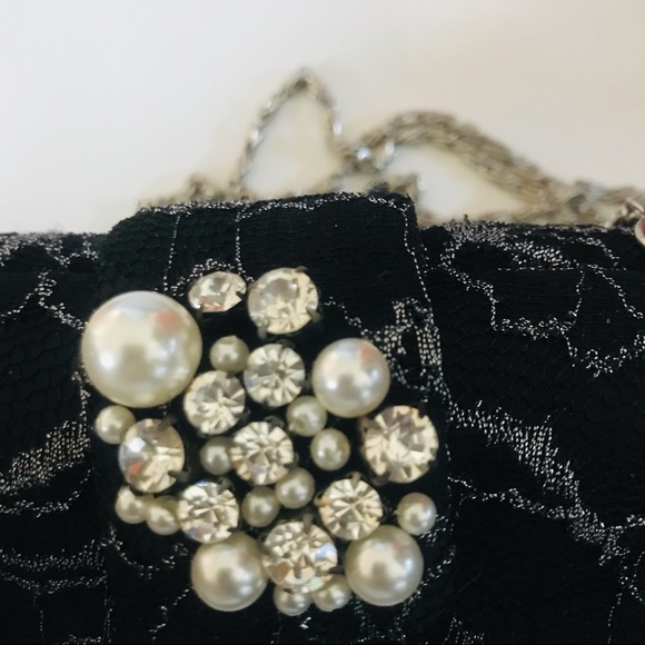 Lord & Taylor Evening bag Elegant Black with Silver Marbling and Silver Chain - Picture 5 of 6